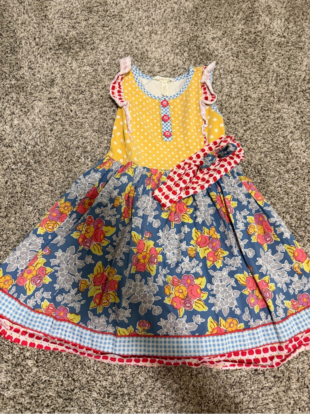 Girls Yellow & Blue Floral Ruffle Casual Dress and Apple Headband